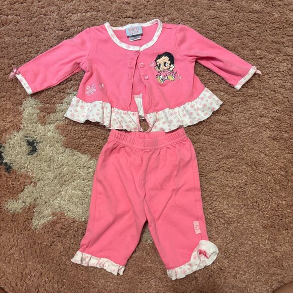 VTG Rare Betty Boop (Baby Boop) 0/3M Girl Outfit Pink Ruffles Embroidered Betty - Picture 1 of 4
